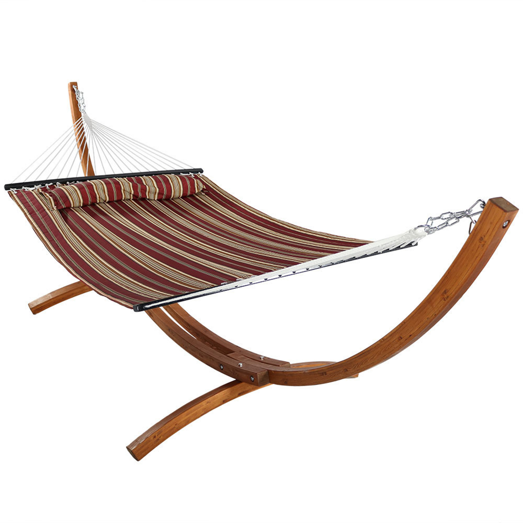 Sunnydaze Decor, Quilted Hammock with 12ft. Wood Stand - Red Stripe, Color Red, Capacity 400 lb, Material Polyester, Model# QFHRD-12WHS-COMBO